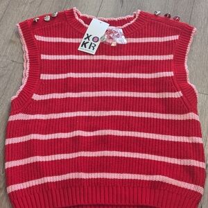Rosenthal Red and Pink Striped Sweater with Silver Heart Charms